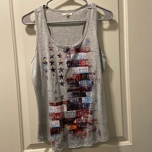 Maurice’s gray American Flag tank top